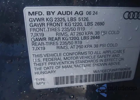 2024 Audi Q3 Premium Plus 45 Tfsi S Line Quattro Tiptronic z USA, uszkodzony, nr VIN WA1EECF35R1160628